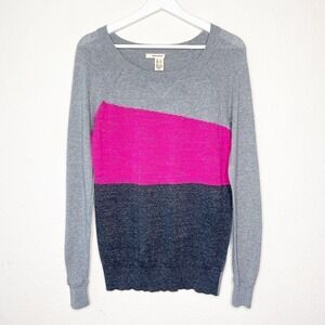 DKNY Gray and Pink Sparkle Color Blocked Sweater Sz S